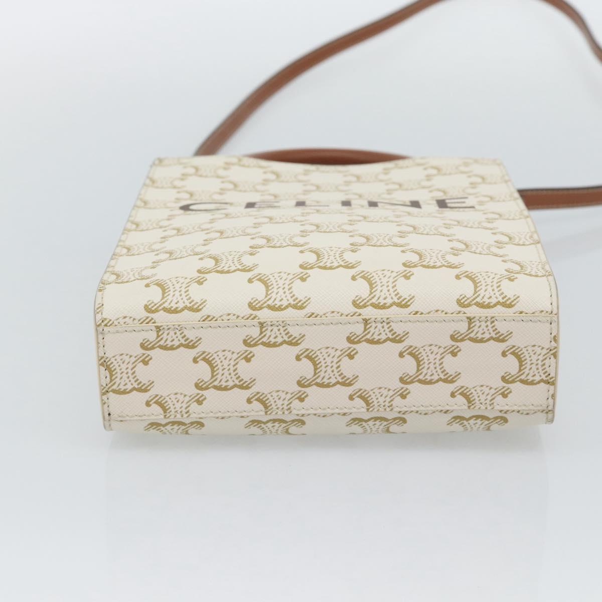 CELINE Triomphe Vertical Cabas Mini Bag Leather 2way Beige Gold Auth mr2709V