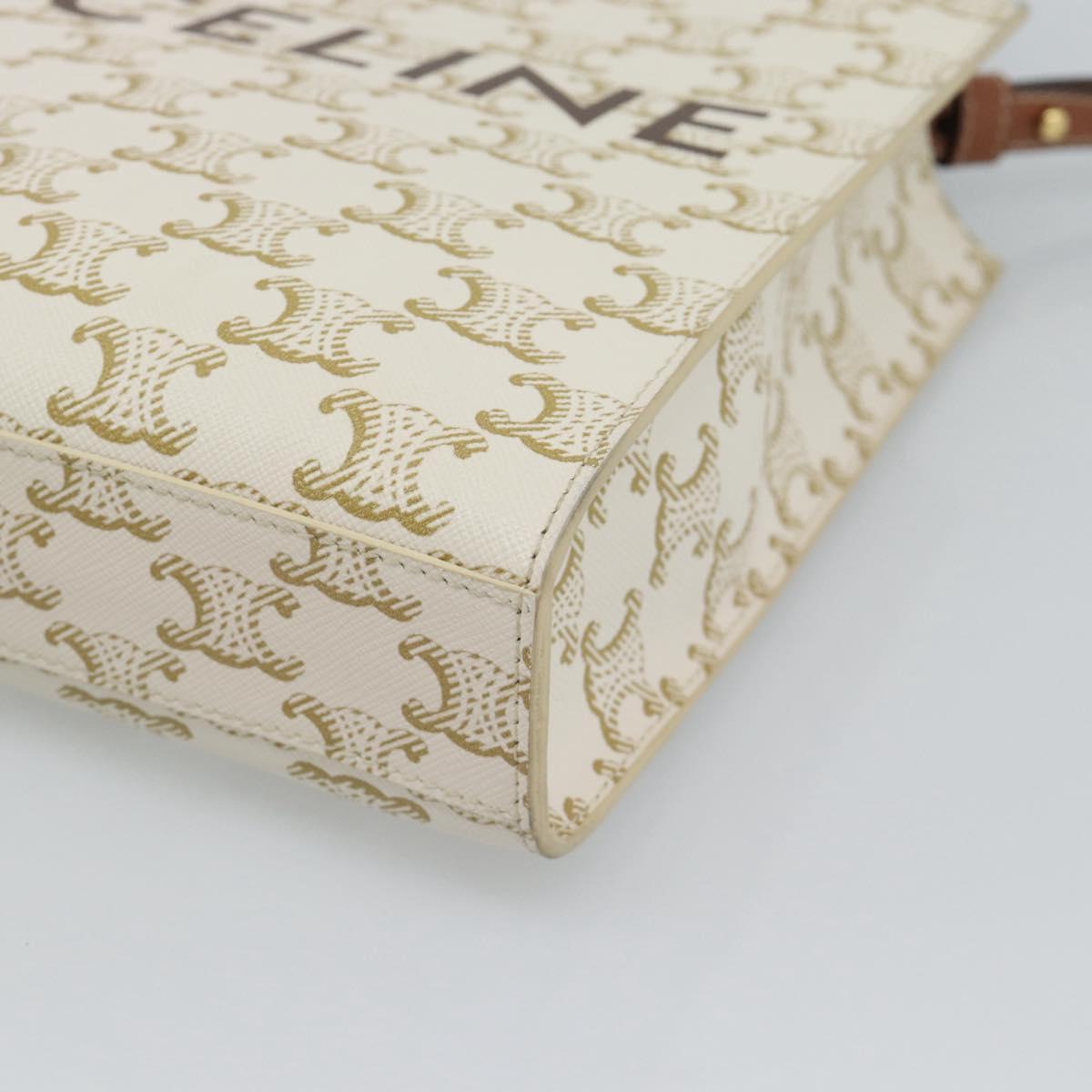 CELINE Triomphe Vertical Cabas Mini Bag Leather 2way Beige Gold Auth mr2709V