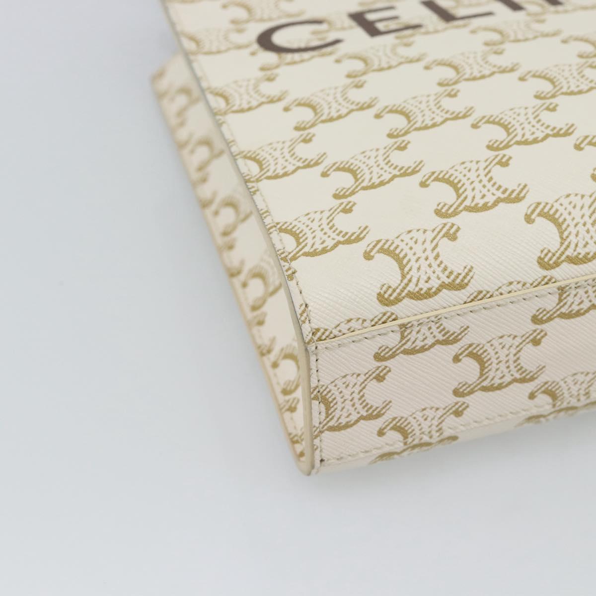 CELINE Triomphe Vertical Cabas Mini Bag Leather 2way Beige Gold Auth mr2709V