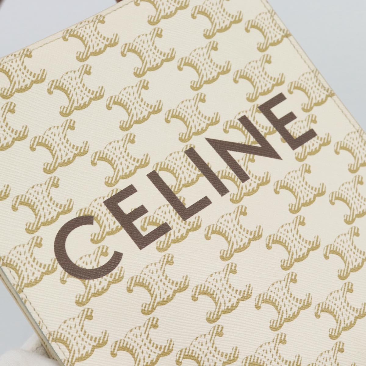 CELINE Triomphe Vertical Cabas Mini Bag Leather 2way Beige Gold Auth mr2709V