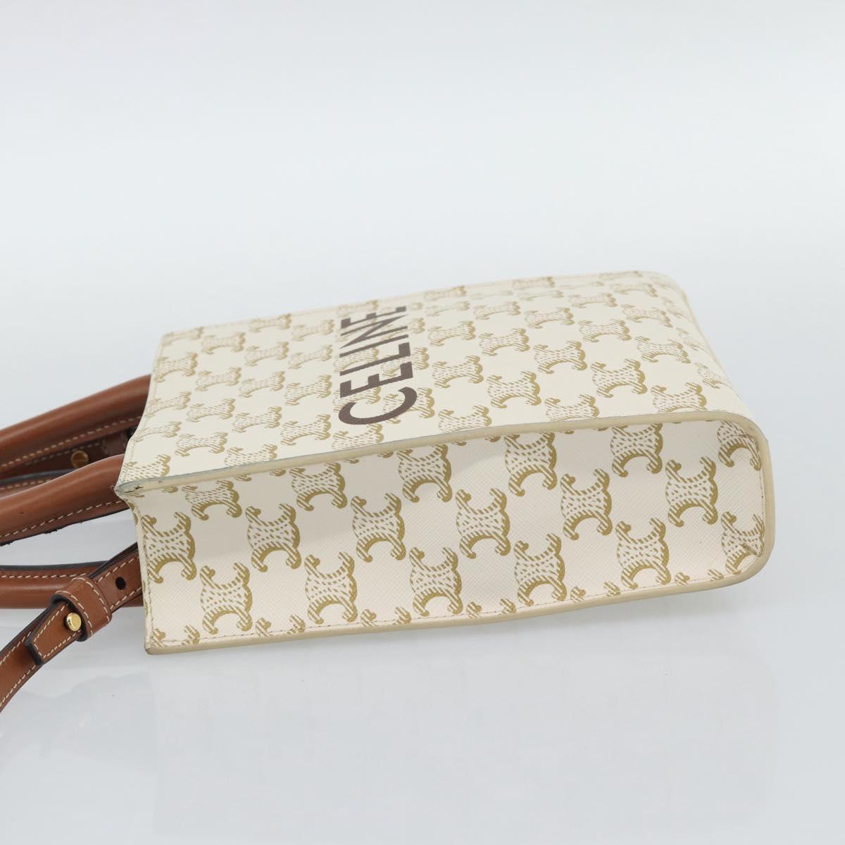 CELINE Triomphe Vertical Cabas Mini Bag Leather 2way Beige Gold Auth mr2709V