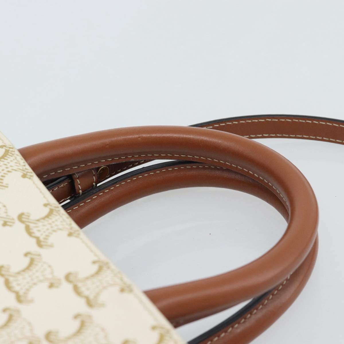 CELINE Triomphe Vertical Cabas Mini Bag Leather 2way Beige Gold Auth mr2709V