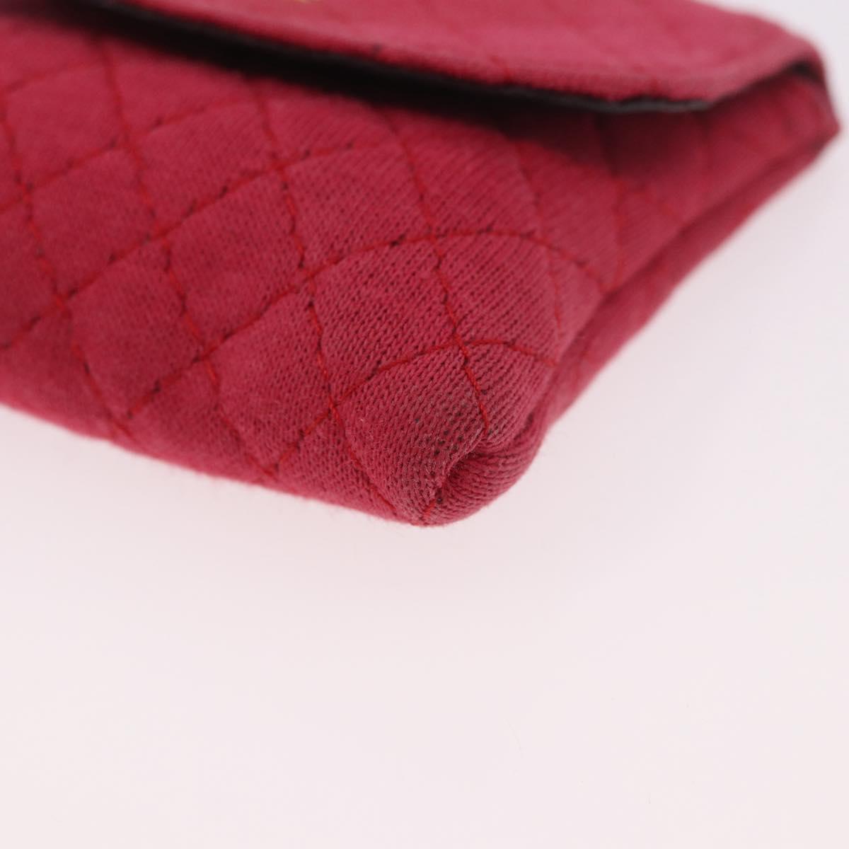CHANEL Chain Pouch Cotton Pink Gold CC Auth mr2713