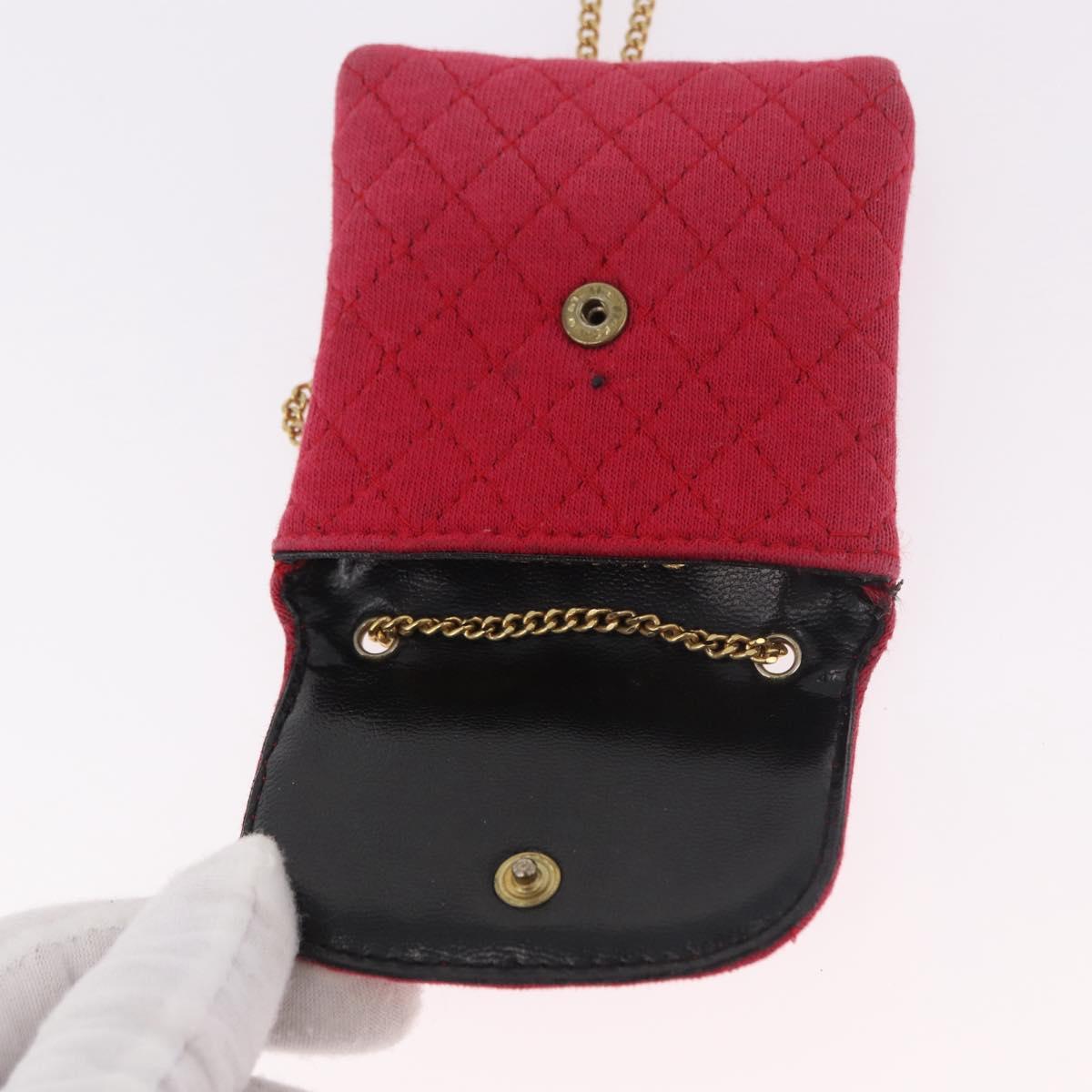 CHANEL Chain Pouch Cotton Pink Gold CC Auth mr2713