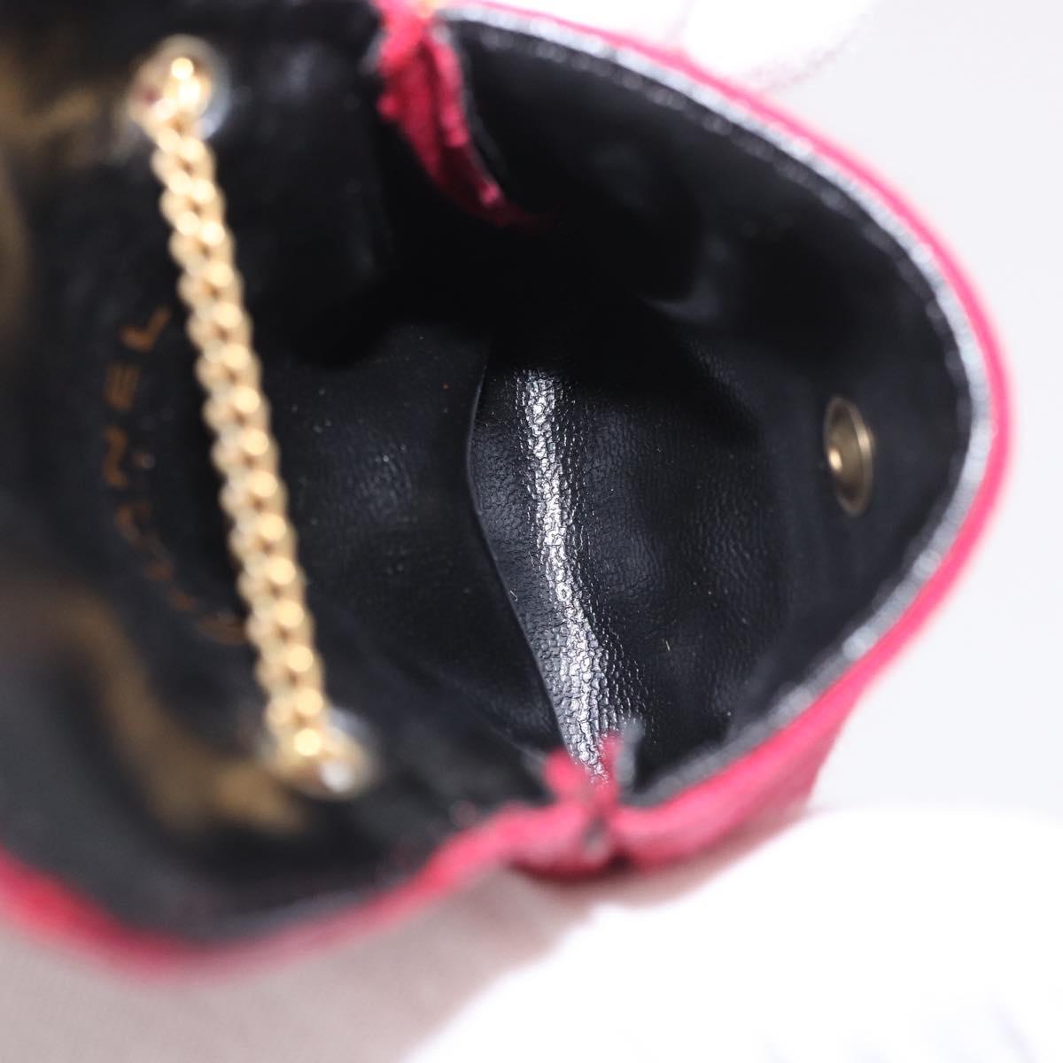 CHANEL Chain Pouch Cotton Pink Gold CC Auth mr2713