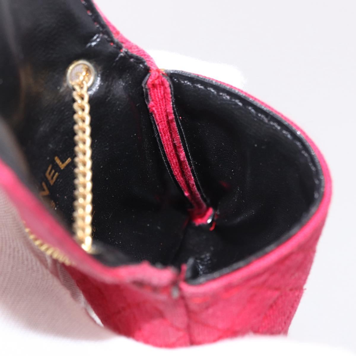 CHANEL Chain Pouch Cotton Pink Gold CC Auth mr2713