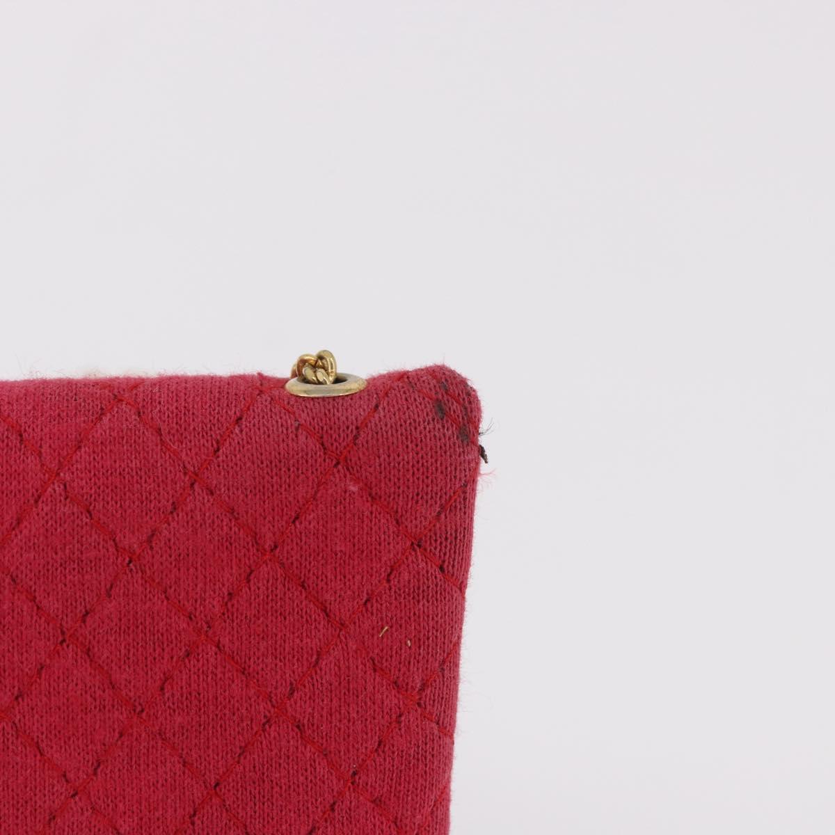 CHANEL Chain Pouch Cotton Pink Gold CC Auth mr2713