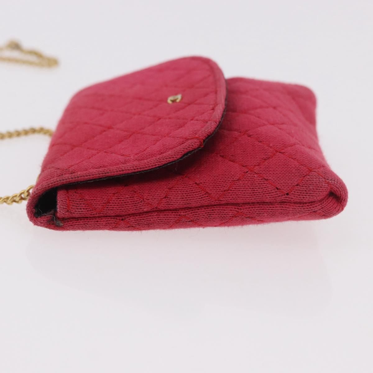 CHANEL Chain Pouch Cotton Pink Gold CC Auth mr2713