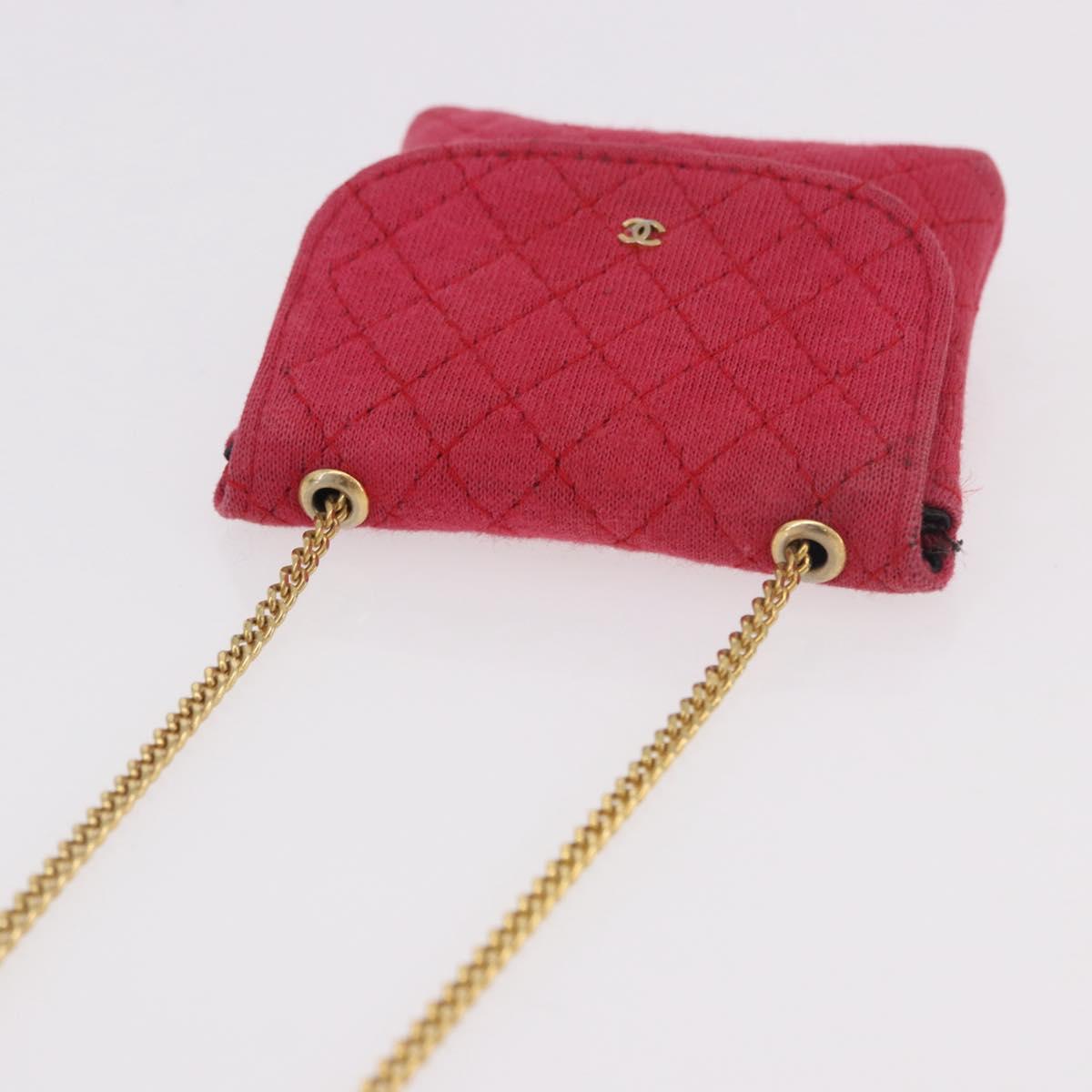CHANEL Chain Pouch Cotton Pink Gold CC Auth mr2713