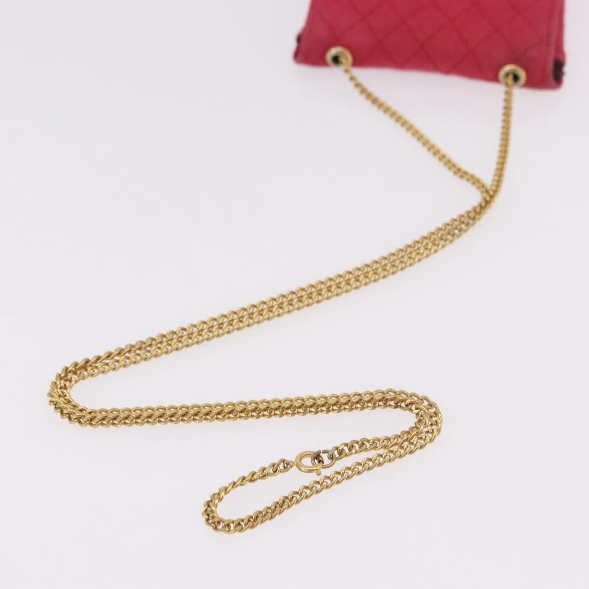 CHANEL Chain Pouch Cotton Pink Gold CC Auth mr2713