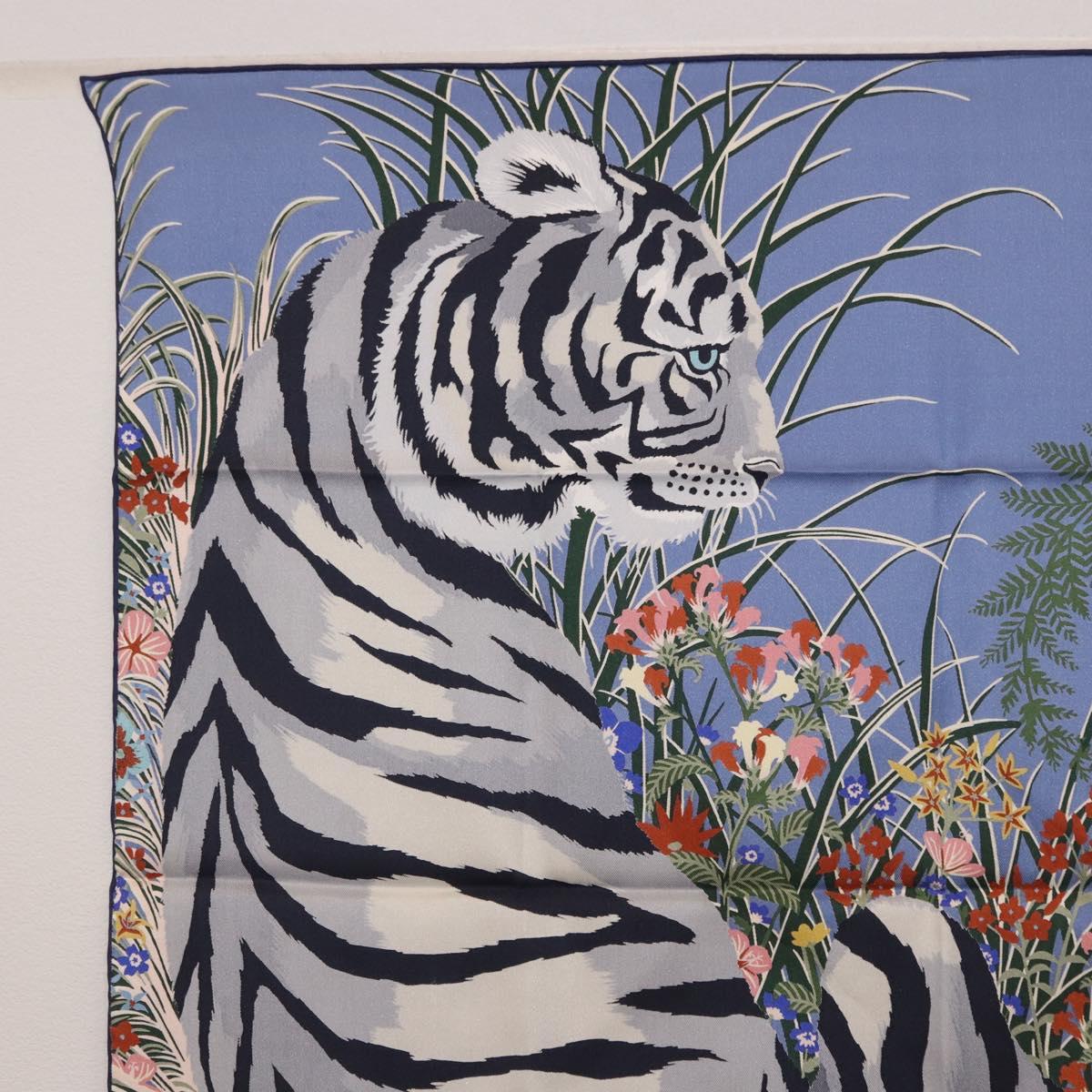 HERMES Carre 70 Scarf ""Tiger"" Silk Red Auth mr2714M