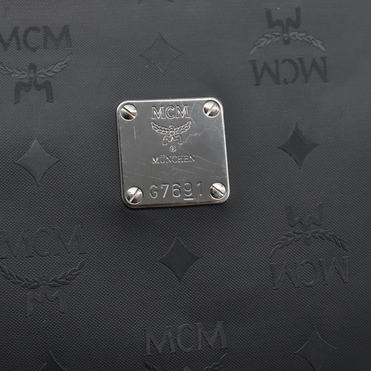 MCM Vicetos Logogram Clutch Bag Leather PVC Black Silver Auth mr2715