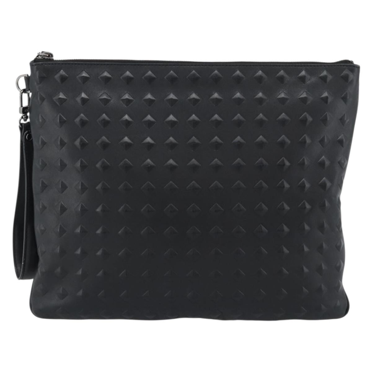MCM Vicetos Logogram Clutch Bag Leather PVC Black Silver Auth mr2715