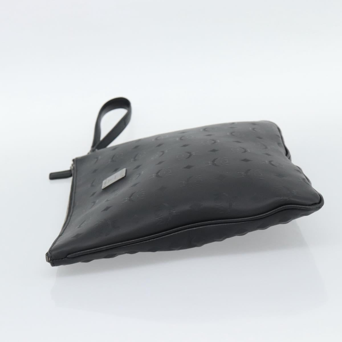 MCM Vicetos Logogram Clutch Bag Leather PVC Black Silver Auth mr2715