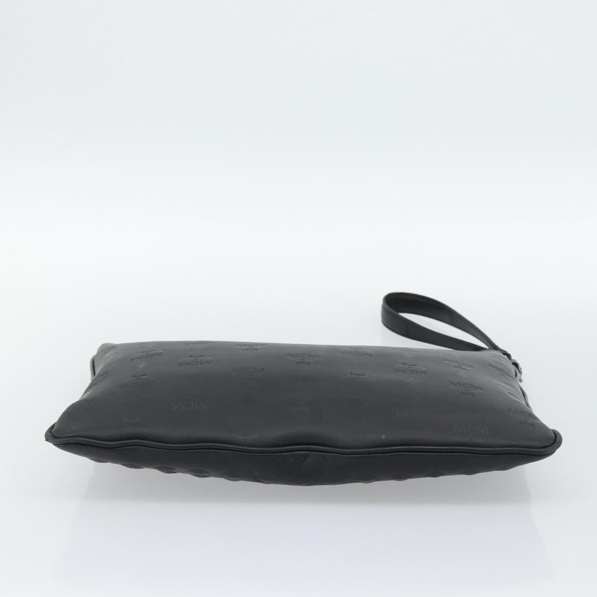 MCM Vicetos Logogram Clutch Bag Leather PVC Black Silver Auth mr2715