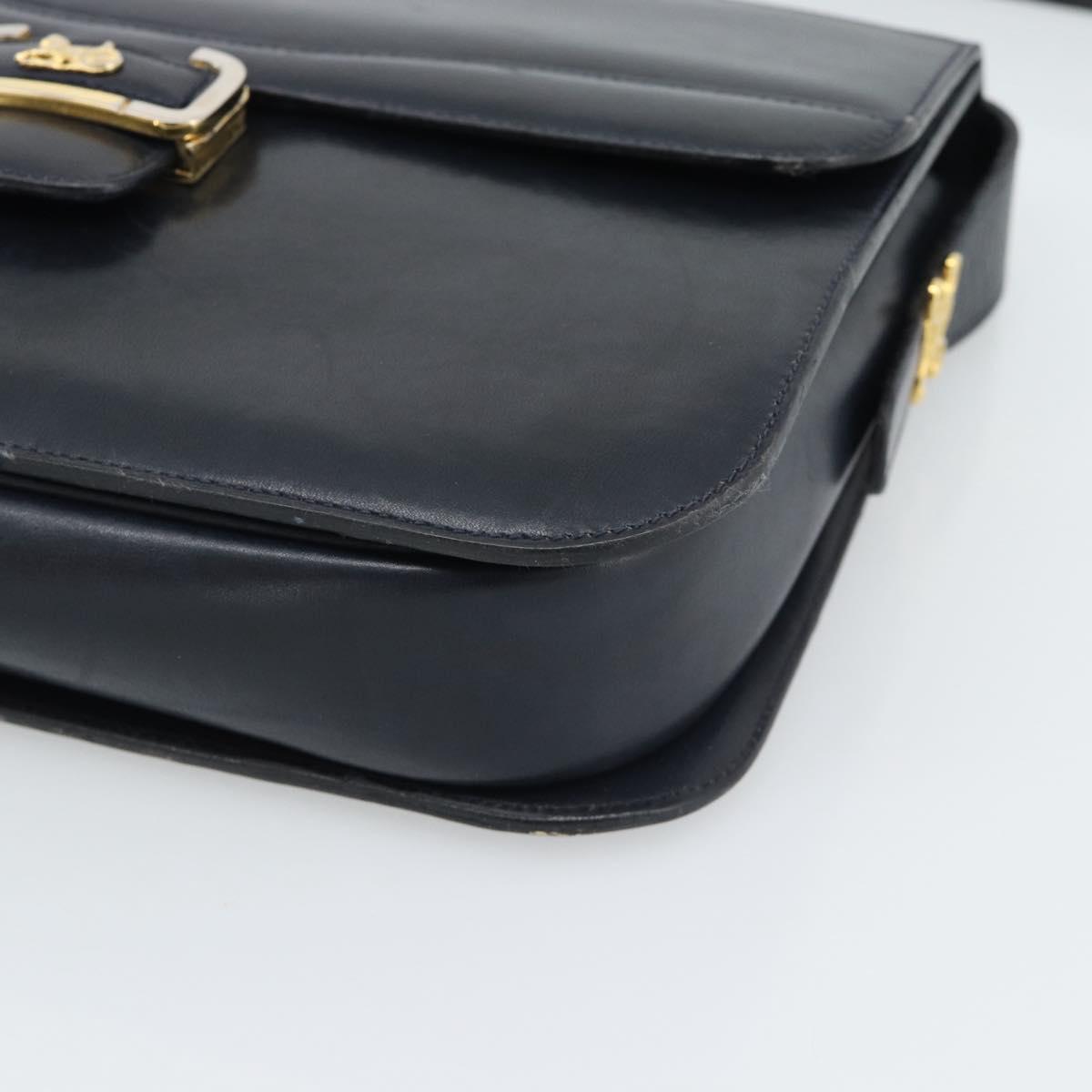 CELINE Shoulder Bag Leather Navy Gold Auth mr2716