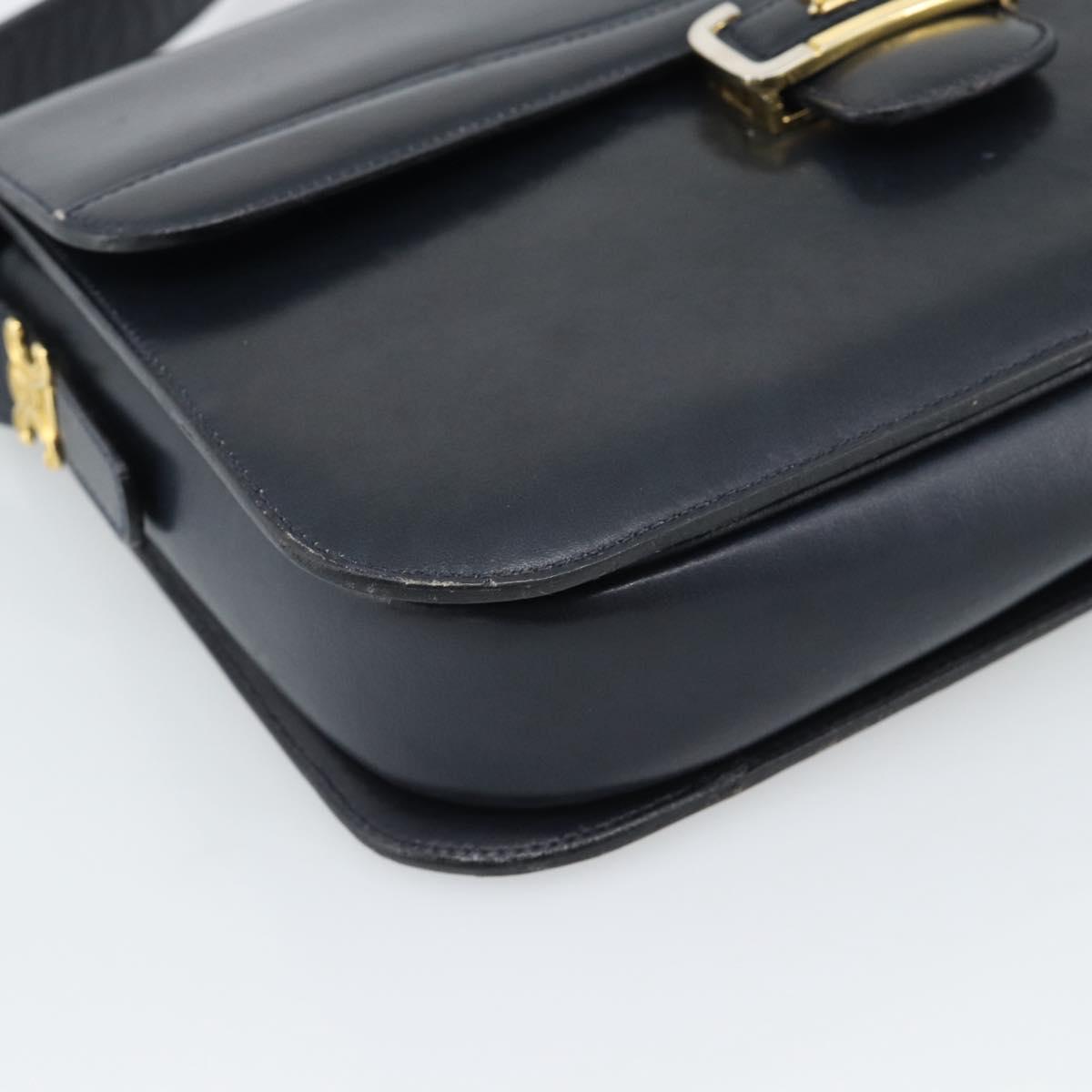 CELINE Shoulder Bag Leather Navy Gold Auth mr2716