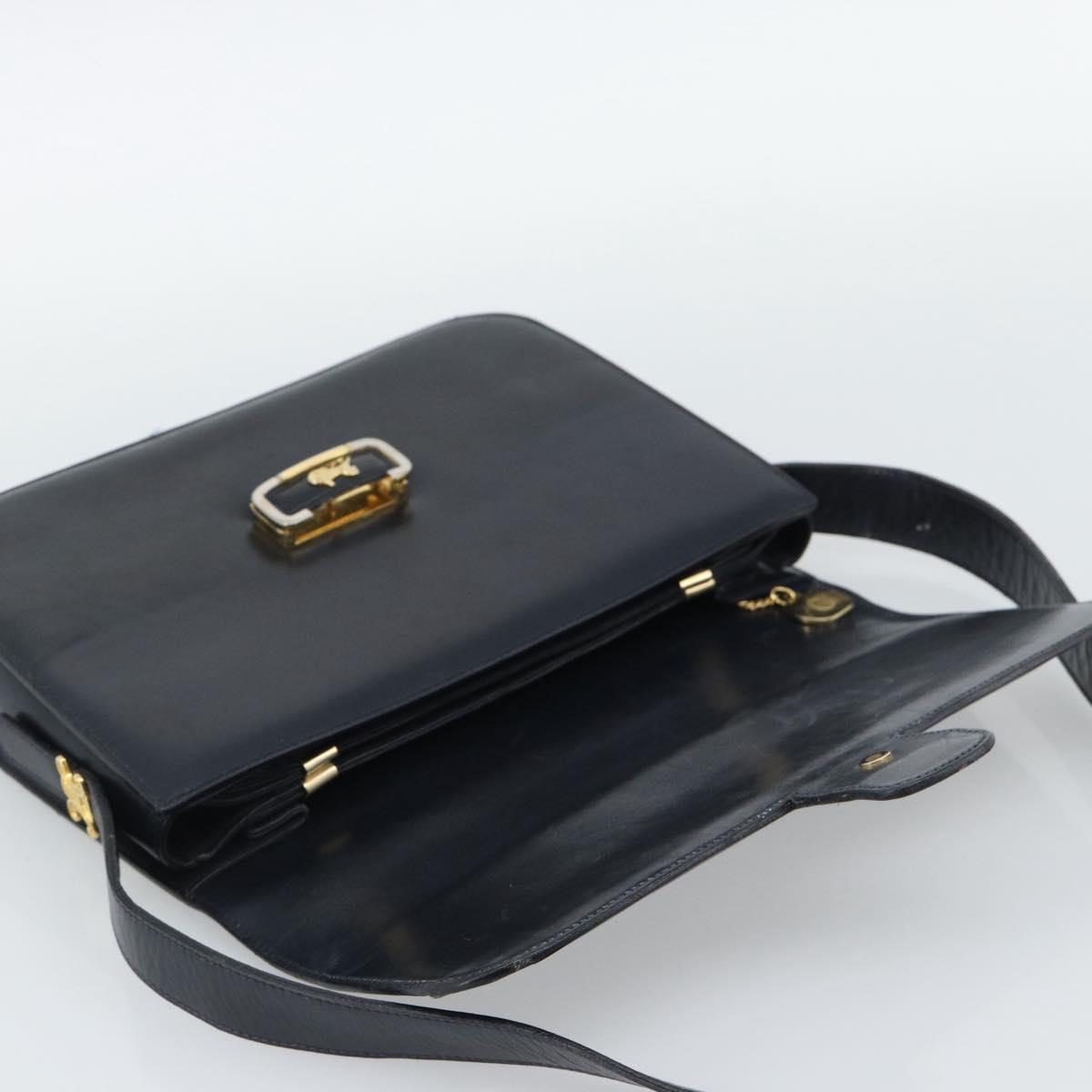 CELINE Shoulder Bag Leather Navy Gold Auth mr2716