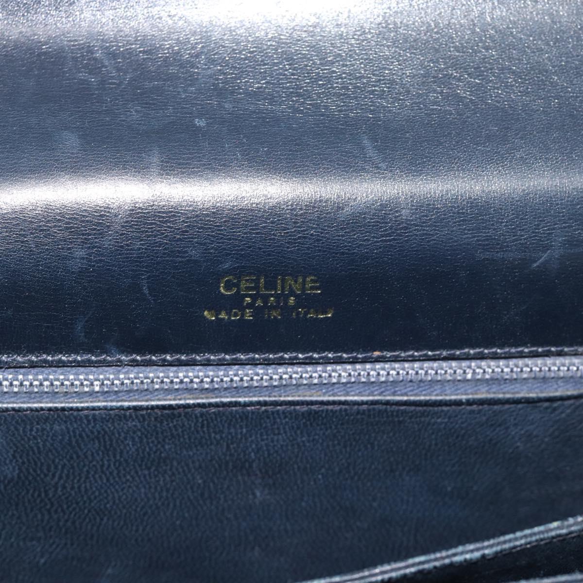 CELINE Shoulder Bag Leather Navy Gold Auth mr2716