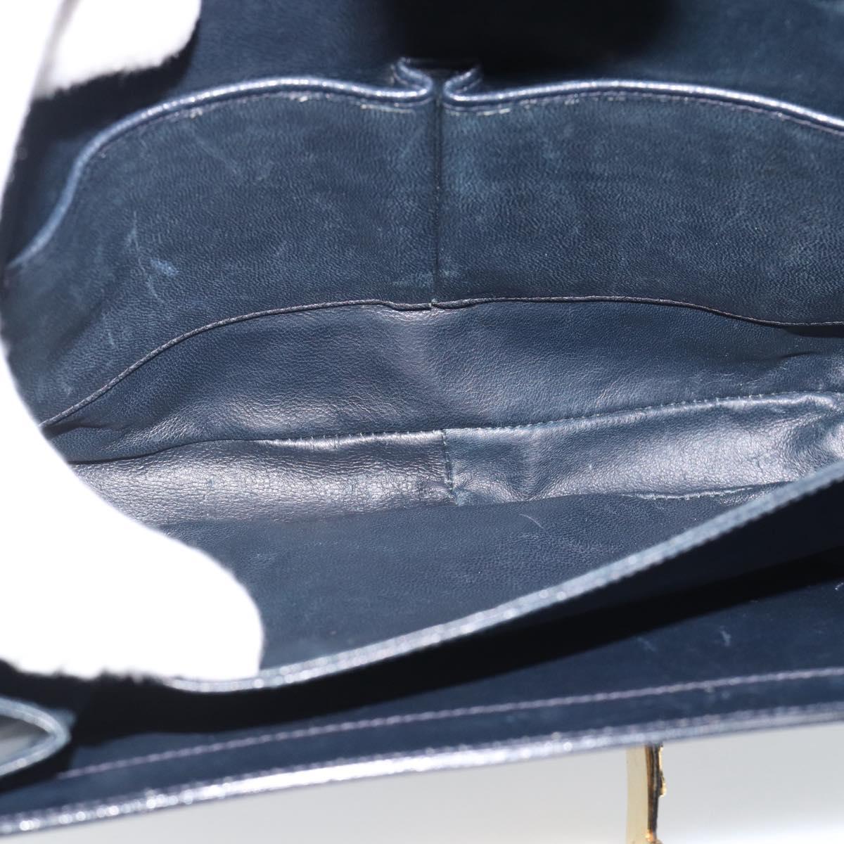 CELINE Shoulder Bag Leather Navy Gold Auth mr2716