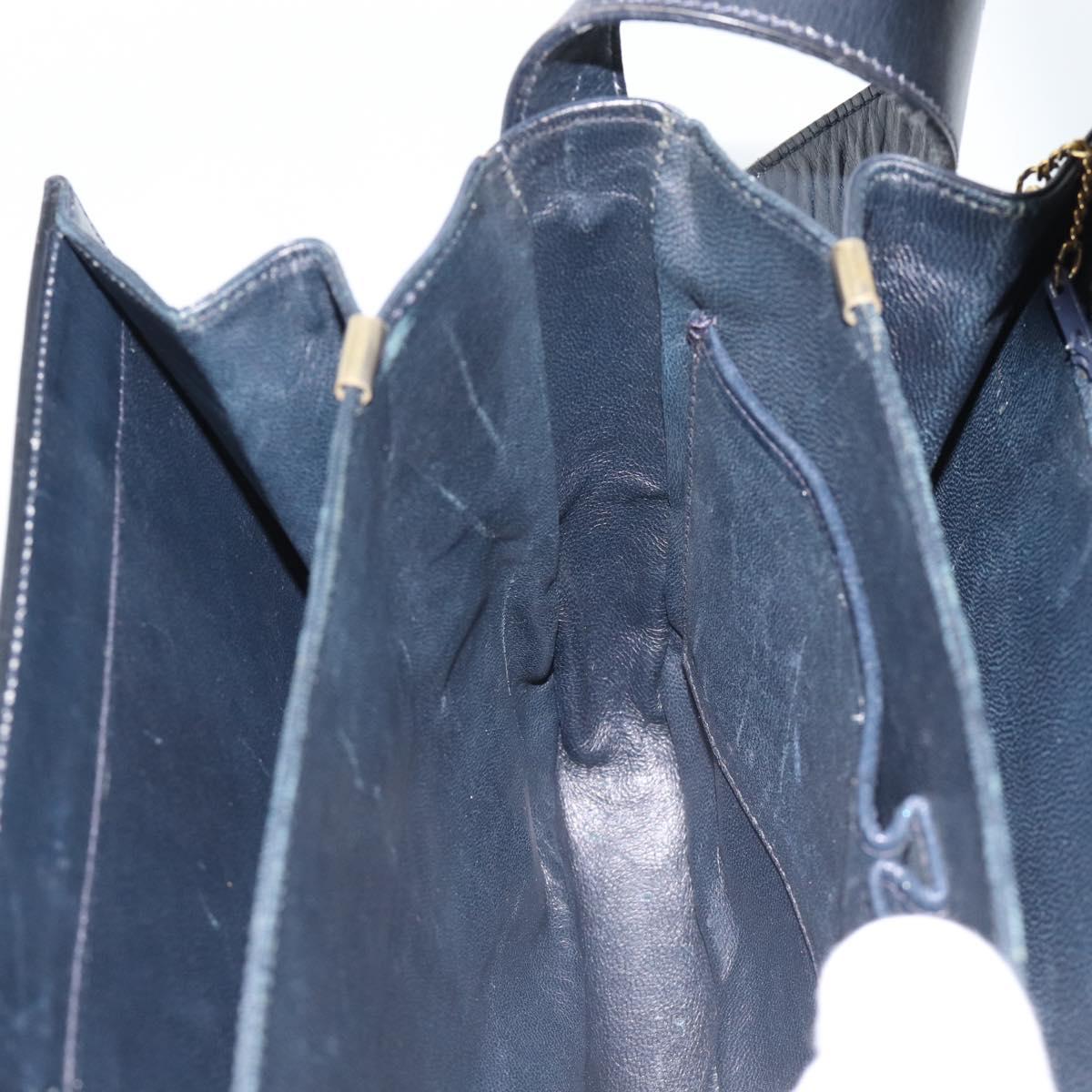 CELINE Shoulder Bag Leather Navy Gold Auth mr2716
