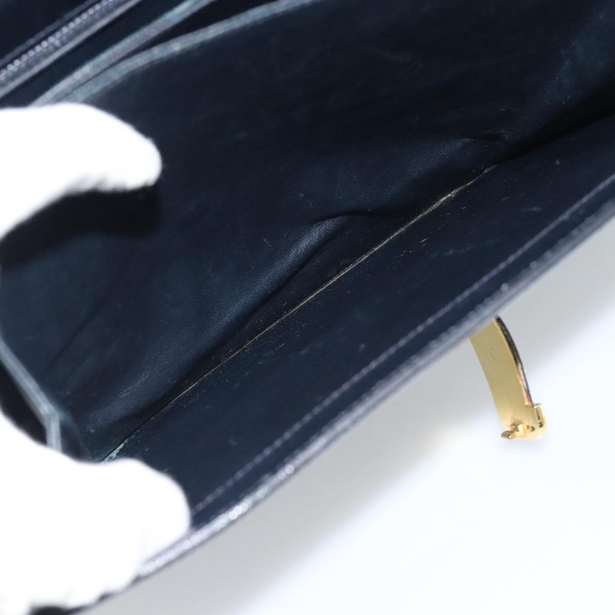 CELINE Shoulder Bag Leather Navy Gold Auth mr2716
