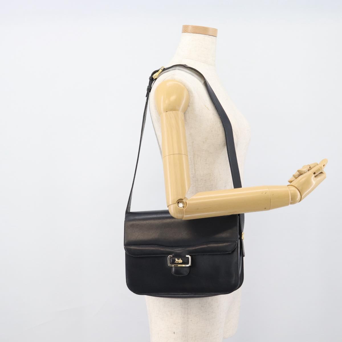 CELINE Shoulder Bag Leather Navy Gold Auth mr2716