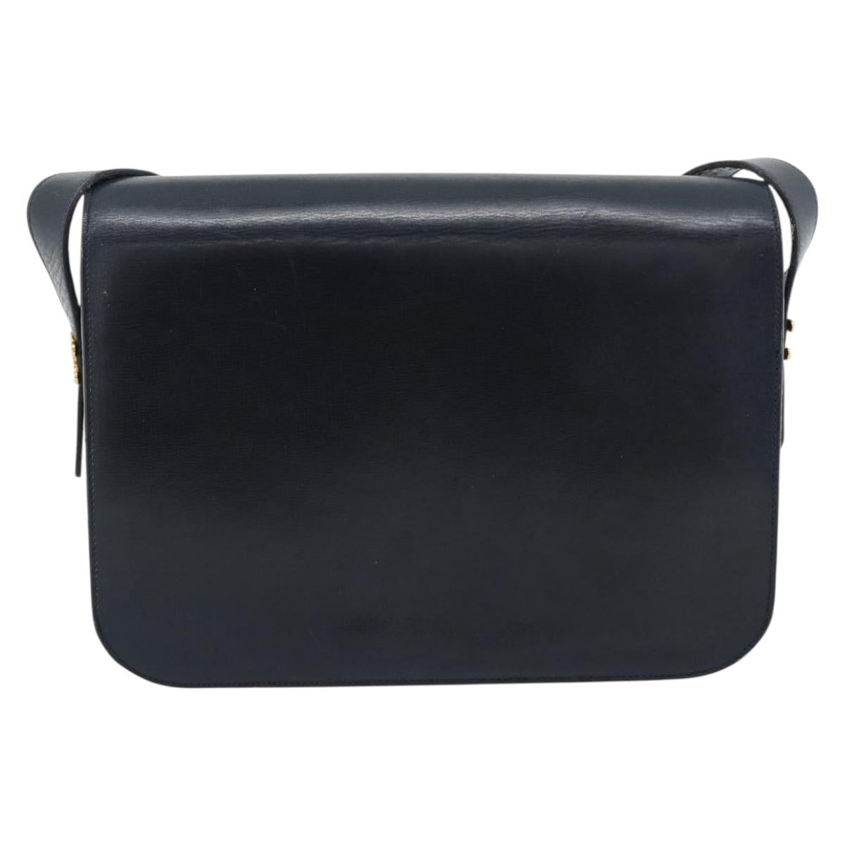 CELINE Shoulder Bag Leather Navy Gold Auth mr2716
