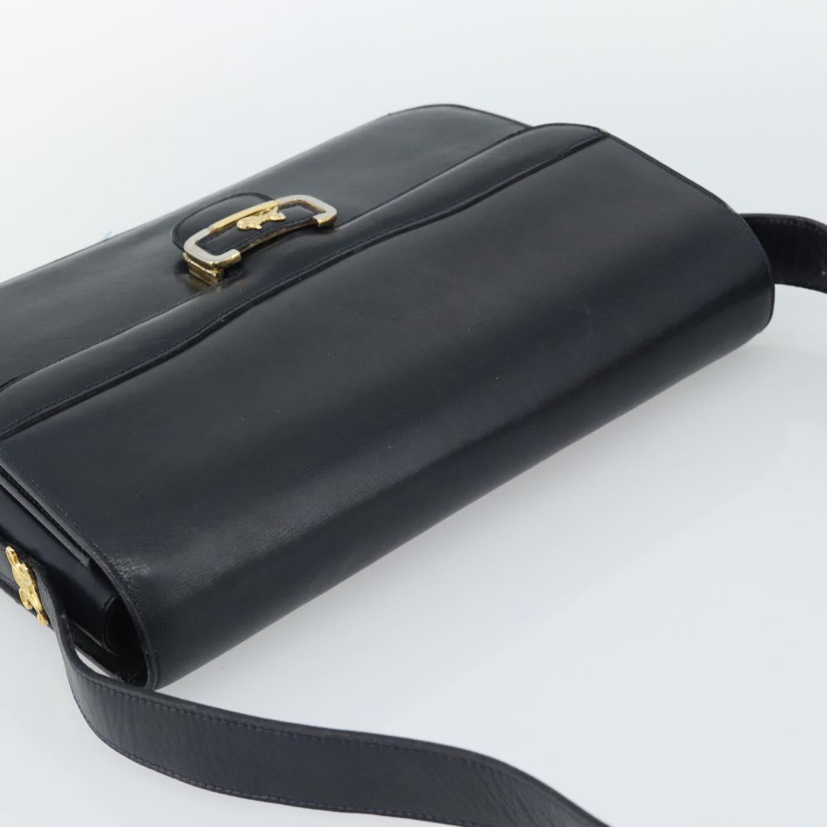 CELINE Shoulder Bag Leather Navy Gold Auth mr2716