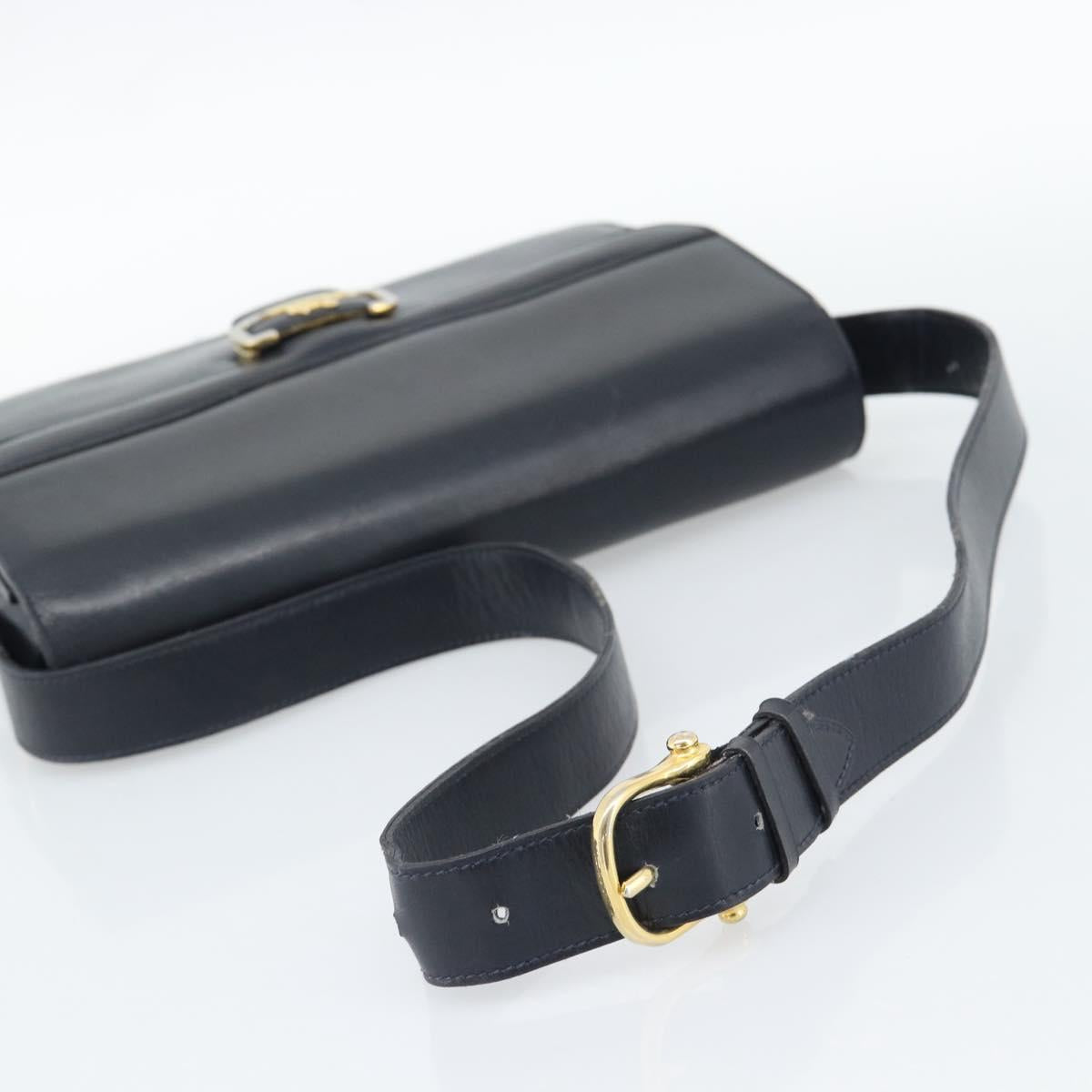 CELINE Shoulder Bag Leather Navy Gold Auth mr2716