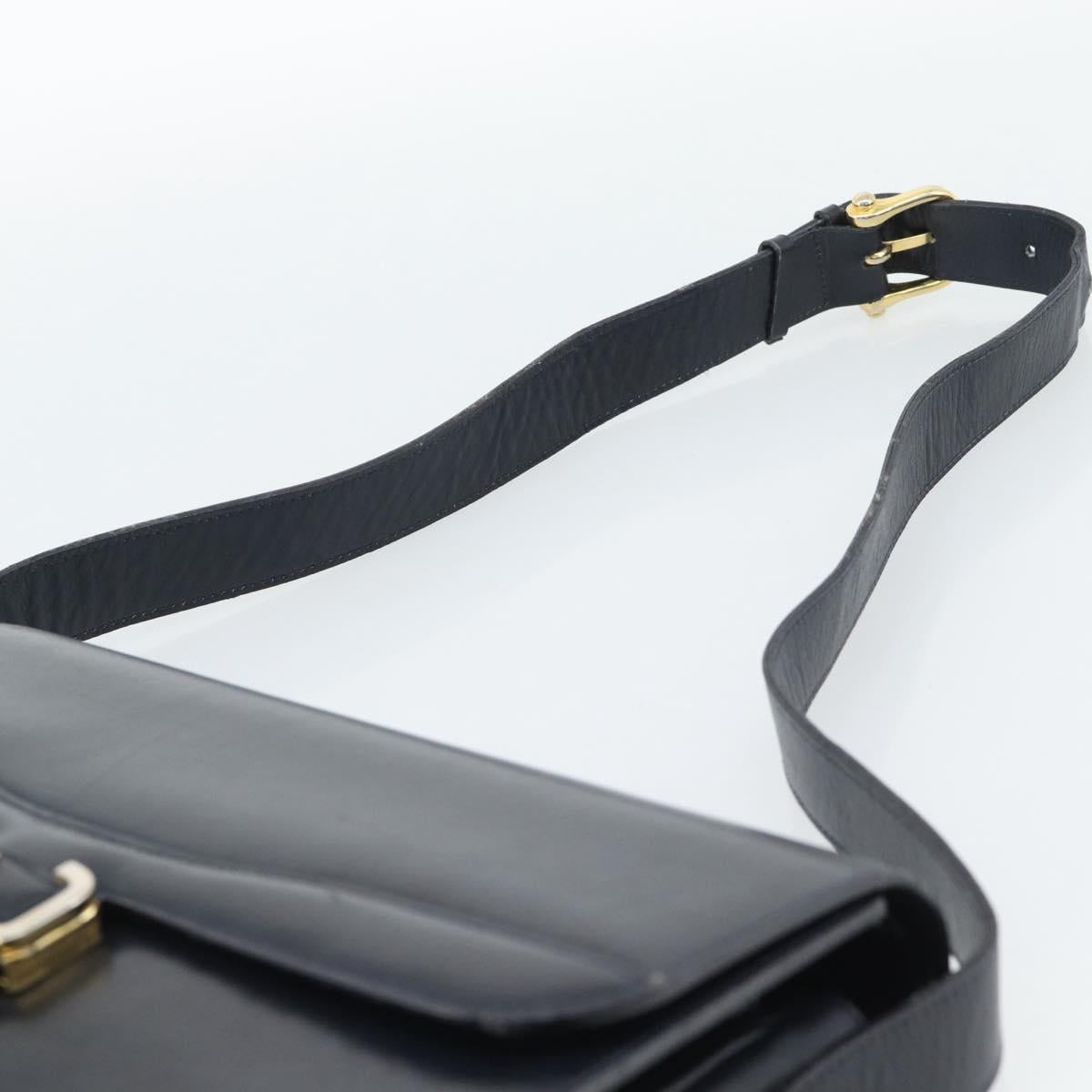 CELINE Shoulder Bag Leather Navy Gold Auth mr2716