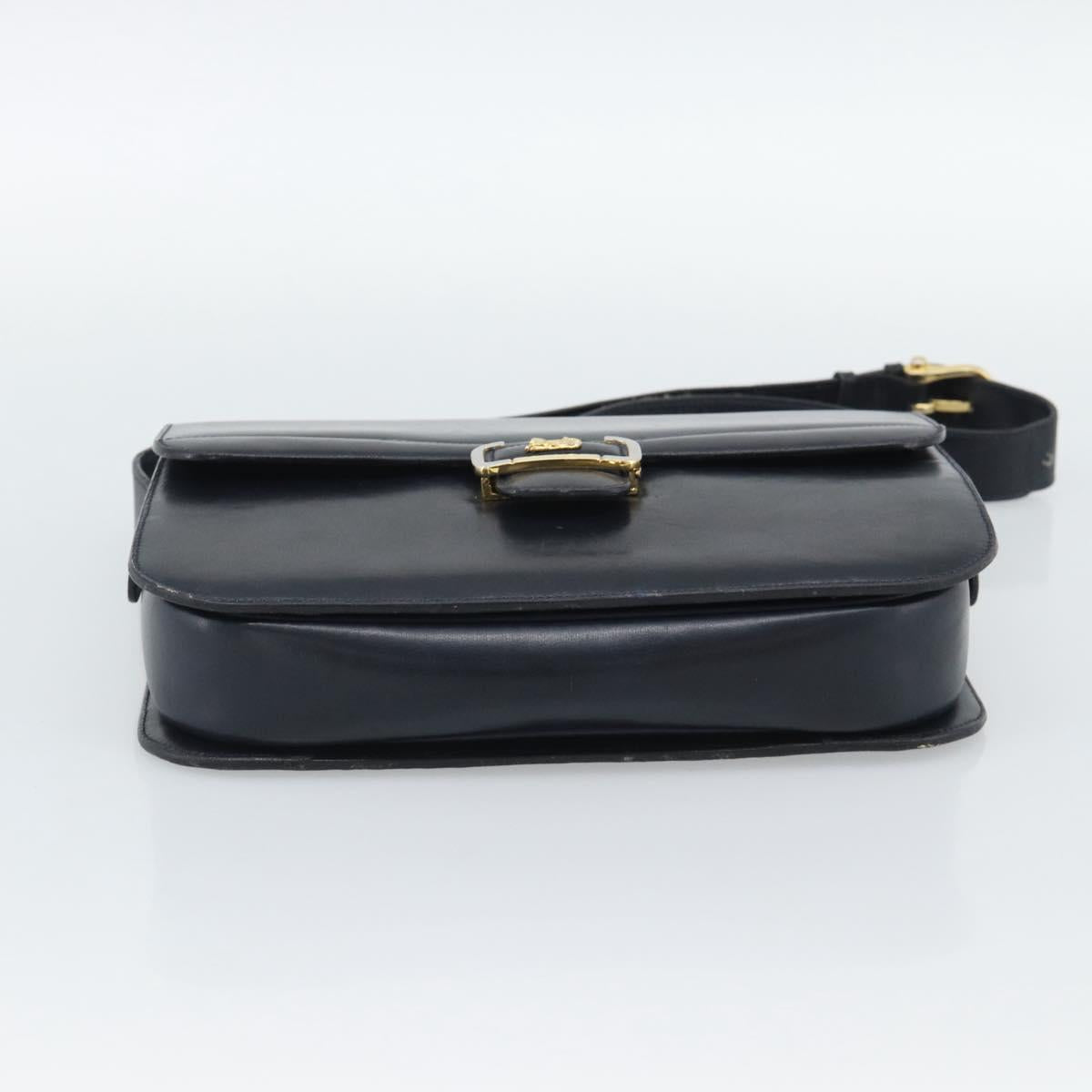 CELINE Shoulder Bag Leather Navy Gold Auth mr2716