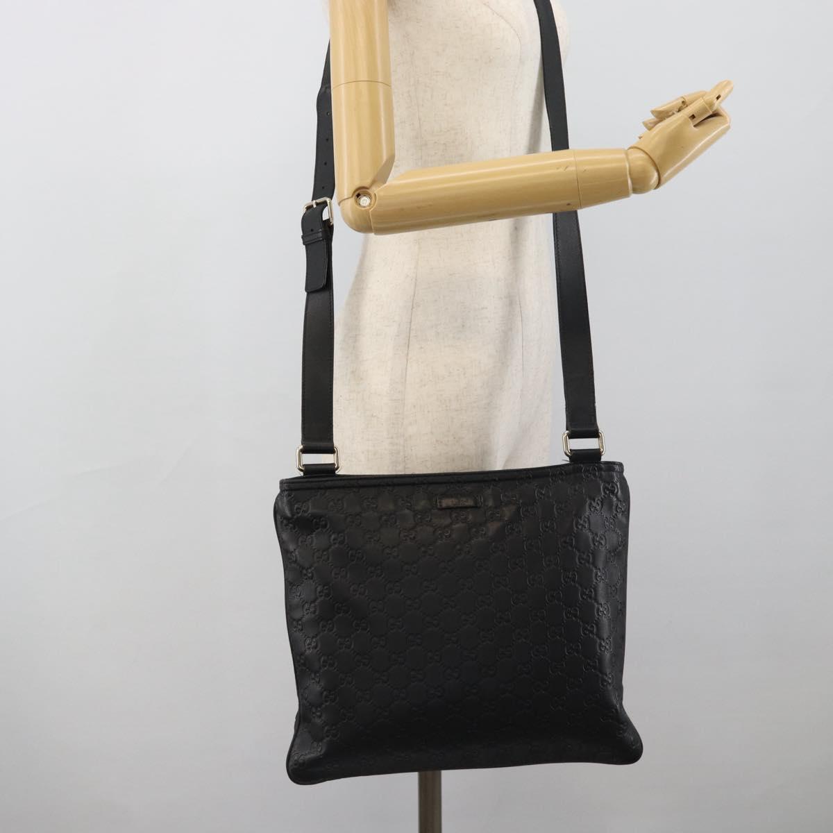 GUCCI GG Canvas Guccissima Shoulder Bag Leather Black Gold 201446 Auth mr2717
