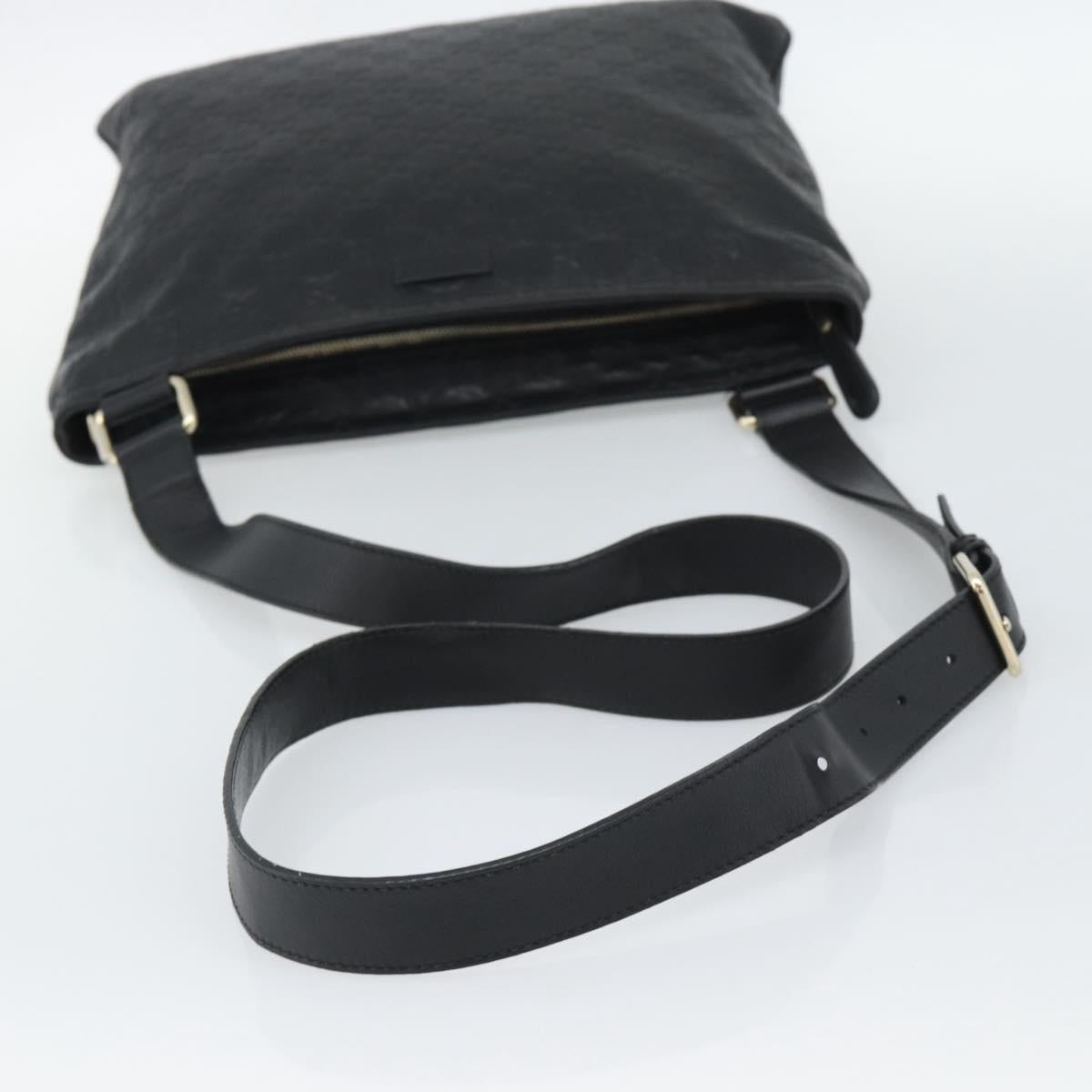 GUCCI GG Canvas Guccissima Shoulder Bag Leather Black Gold 201446 Auth mr2717