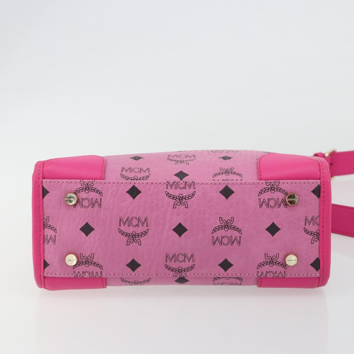 MCM Vicetos Logogram Hand Bag PVC Leather 2way Pink Gold Auth mr2718A