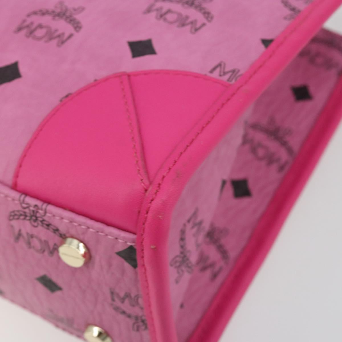 MCM Vicetos Logogram Hand Bag PVC Leather 2way Pink Gold Auth mr2718A
