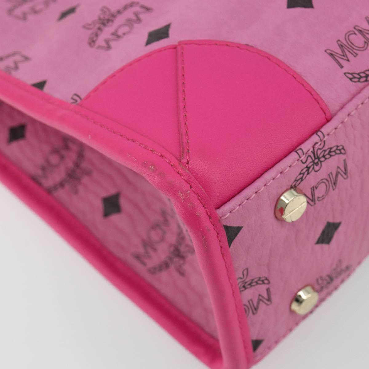 MCM Vicetos Logogram Hand Bag PVC Leather 2way Pink Gold Auth mr2718A