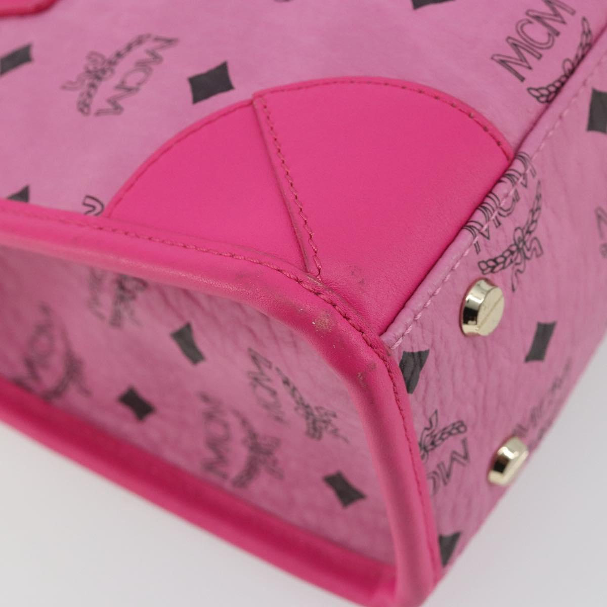 MCM Vicetos Logogram Hand Bag PVC Leather 2way Pink Gold Auth mr2718A