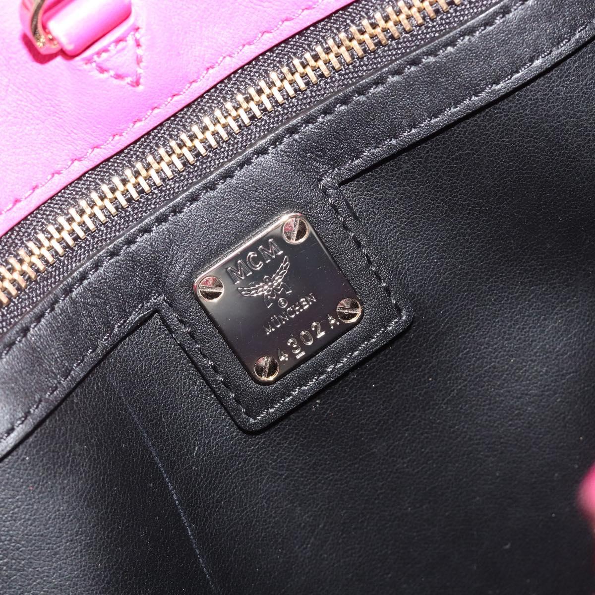 MCM Vicetos Logogram Hand Bag PVC Leather 2way Pink Gold Auth mr2718A