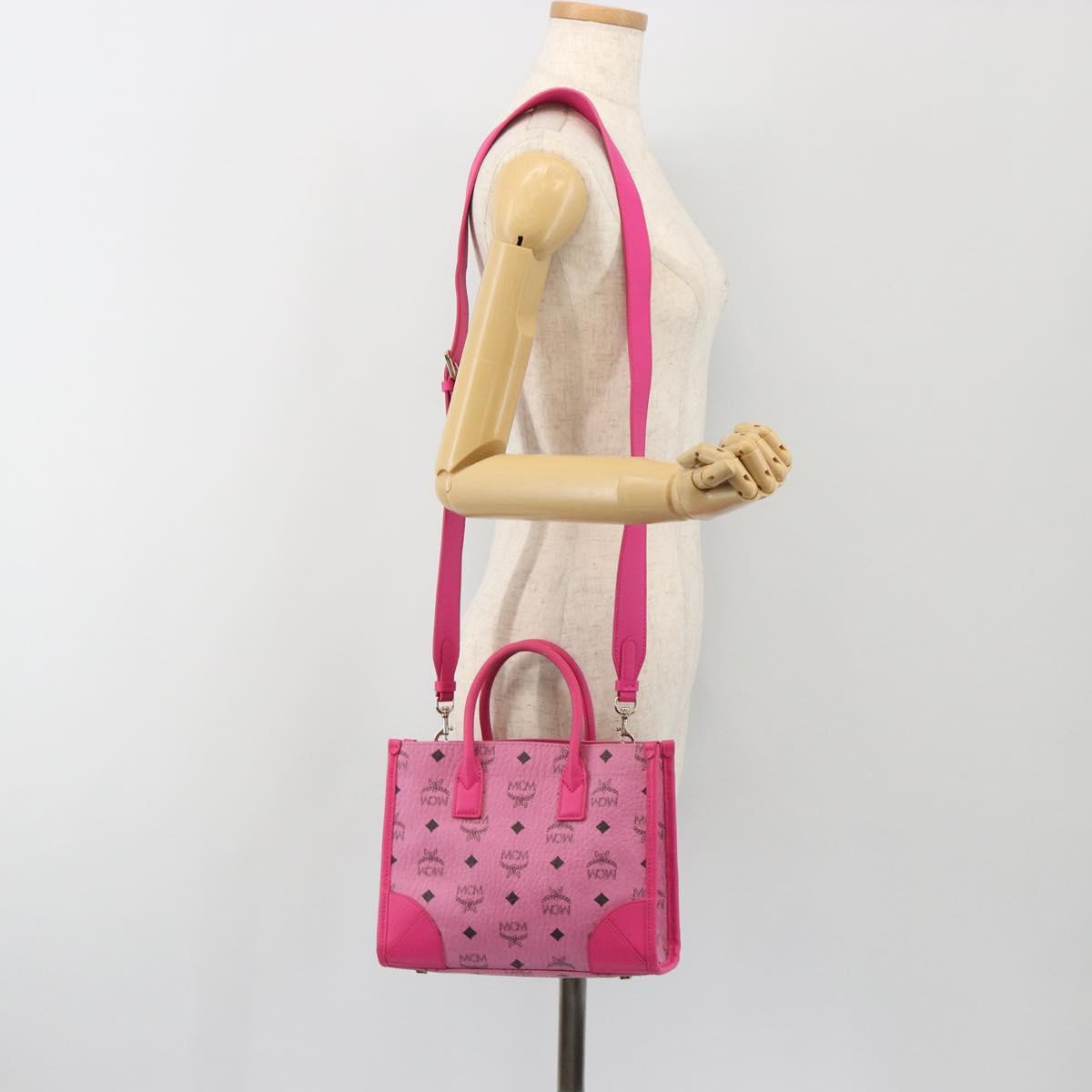 MCM Vicetos Logogram Hand Bag PVC Leather 2way Pink Gold Auth mr2718A