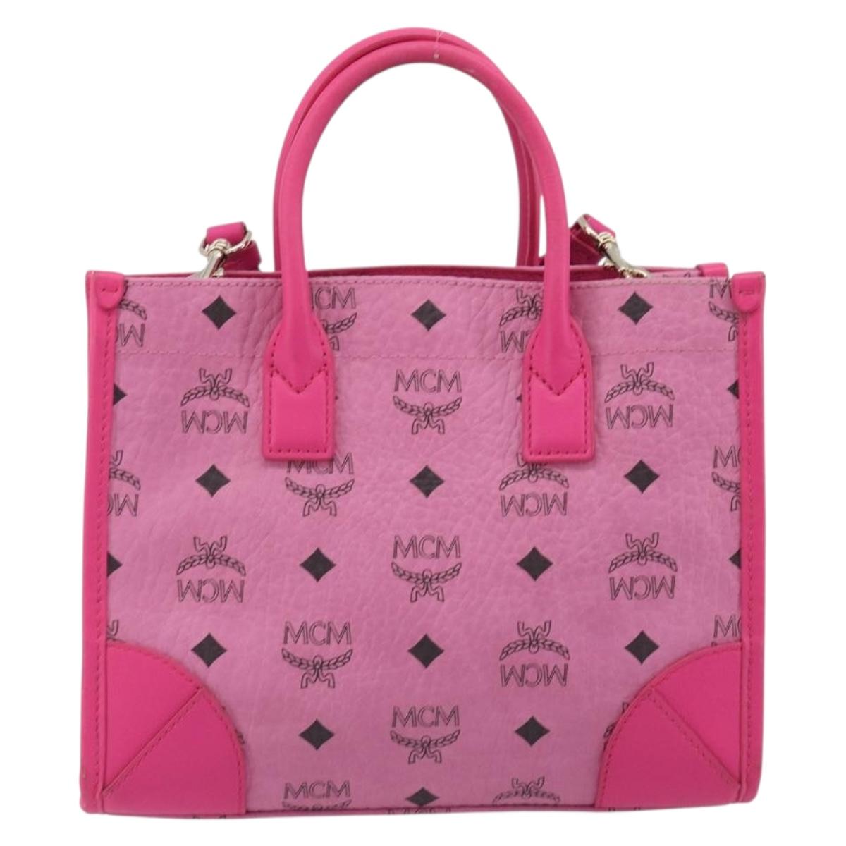 MCM Vicetos Logogram Hand Bag PVC Leather 2way Pink Gold Auth mr2718A