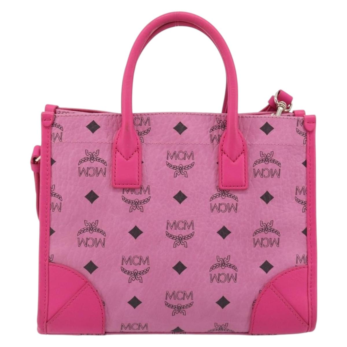 MCM Vicetos Logogram Hand Bag PVC Leather 2way Pink Gold Auth mr2718A