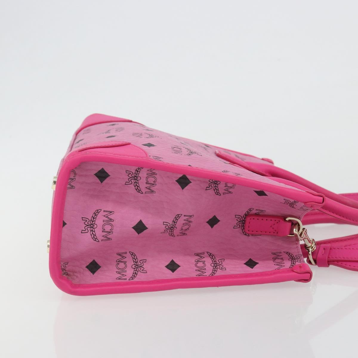 MCM Vicetos Logogram Hand Bag PVC Leather 2way Pink Gold Auth mr2718A