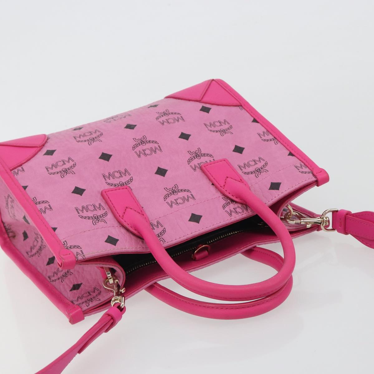 MCM Vicetos Logogram Hand Bag PVC Leather 2way Pink Gold Auth mr2718A