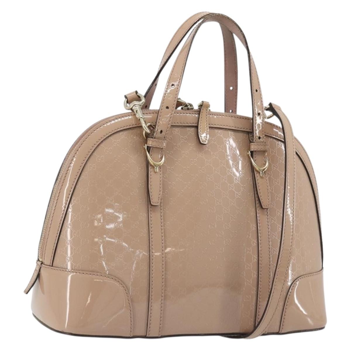 GUCCI Micro GG Canvas Guccissima Bag Patent Leather 2way Pink Beige Auth mr2719