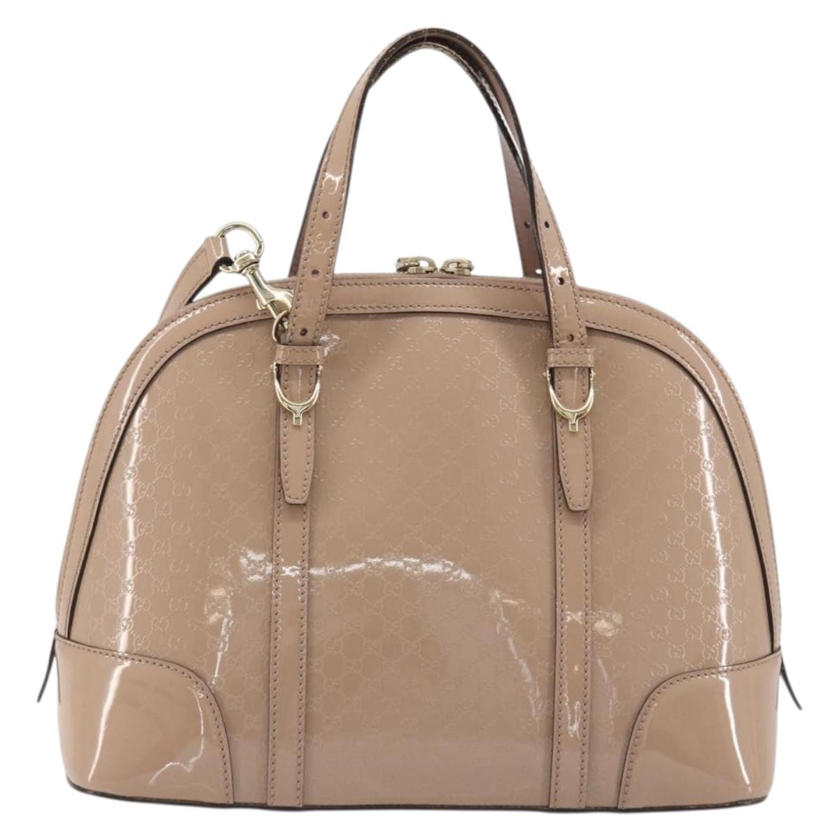 GUCCI Micro GG Canvas Guccissima Bag Patent Leather 2way Pink Beige Auth mr2719