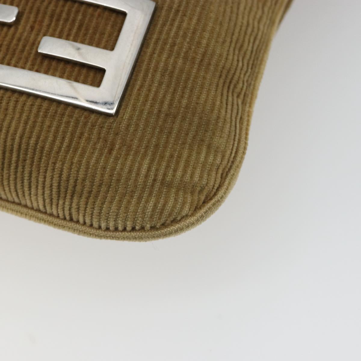 FENDI Shoulder Bag Corduroy Beige Silver Auth mr2721