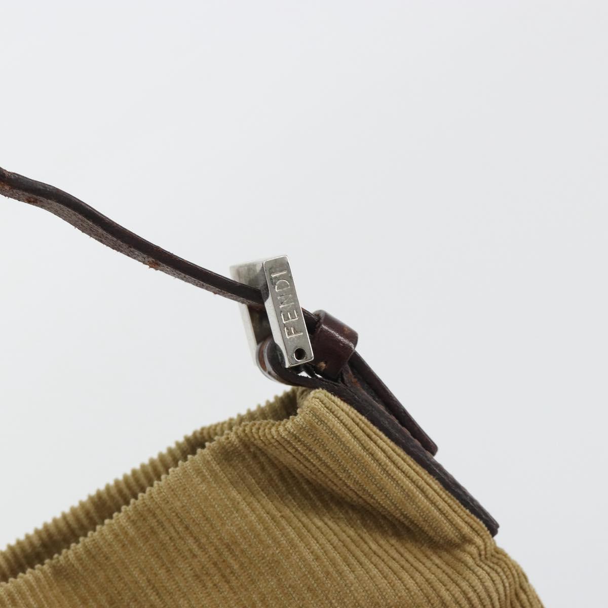 FENDI Shoulder Bag Corduroy Beige Silver Auth mr2721