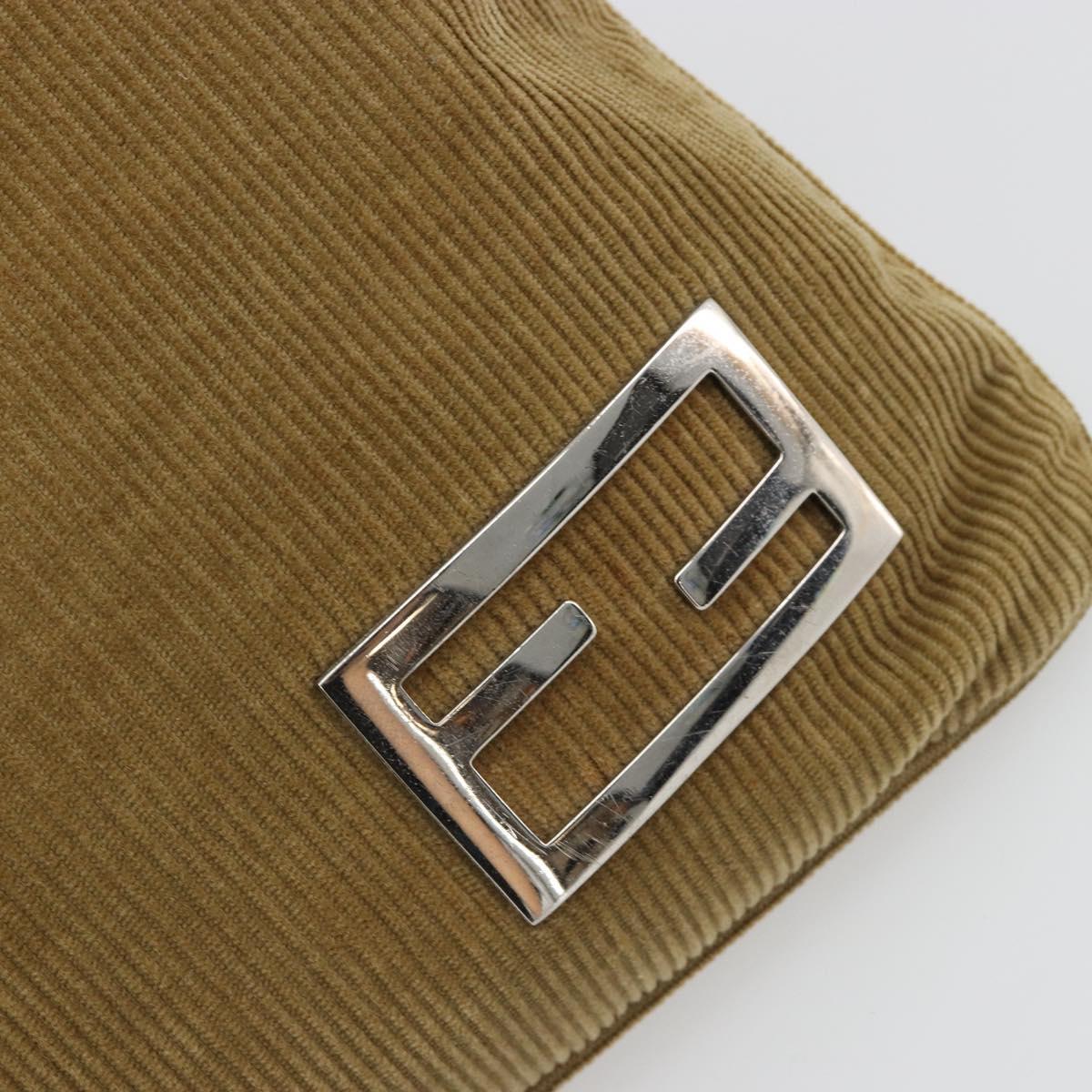 FENDI Shoulder Bag Corduroy Beige Silver Auth mr2721