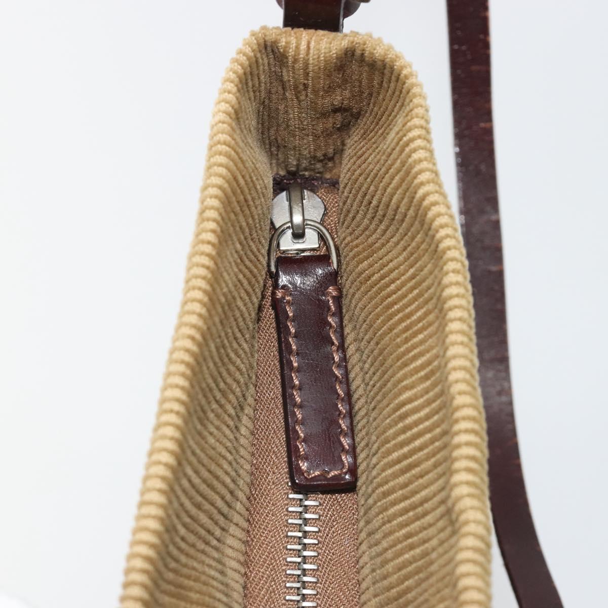 FENDI Shoulder Bag Corduroy Beige Silver Auth mr2721